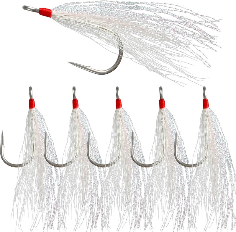FUSIGO Fishing Bucktail Teasers Hooks Saltwater Flounder Rigs Bottom Rigs Stainless Steel Hook Bucktail Mylar Flash Teasers for Snapper Catfish Cod Flounder Hi-Lo Rigs - Image 1